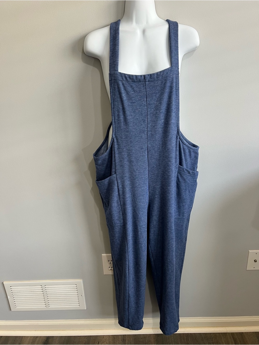 AnyBody Size XS Blue Double-Knit Overall Jumpsuit with Pockets